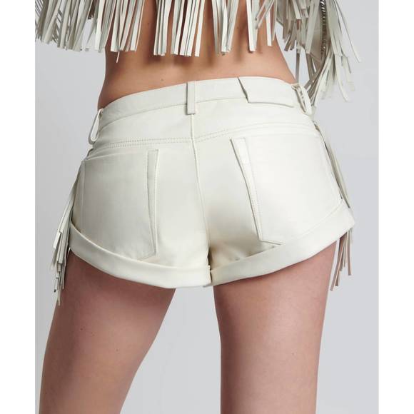 NEW ONE TEASPOON chaos walking fringed leather bandit shorts in white - Picture 2 of 6